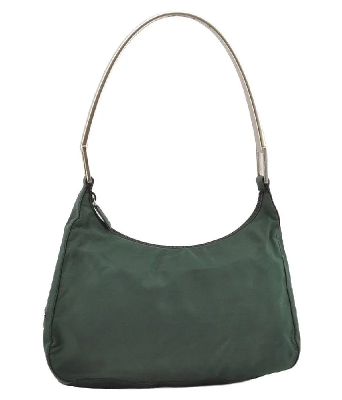 Prada tote bags with a double - handle and shoulder - strap option for easy useAuthentic PRADA Nylon Tessuto Plastic Shoulder Hand Bag Purse Green 3242I