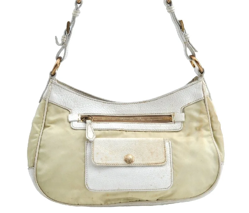 Ladies Prada Galleria bags with a detachable shoulder strapAuthentic PRADA Nylon Tessuto Leather Shoulder Hand Bag Purse Light Yellow K4314