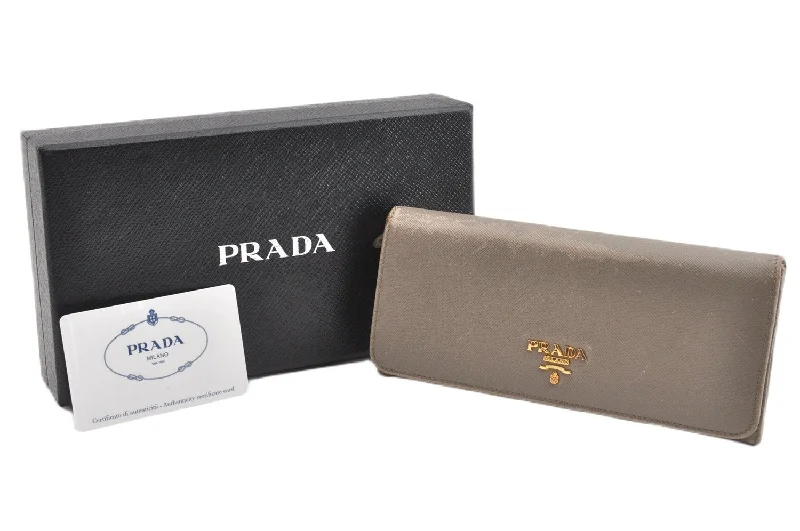 Ladies Prada shoulder bags with a tassel - adorned zipper for added charmAuthentic PRADA Saffiano Metal Leather Long Wallet Purse 1M1132 Beige Box 2060G