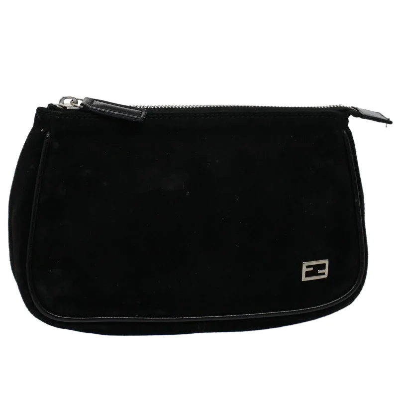 Fendi bags with a detachable mobile phone holder for on - the - go connectivityFENDI Pouch Suede Black  55459