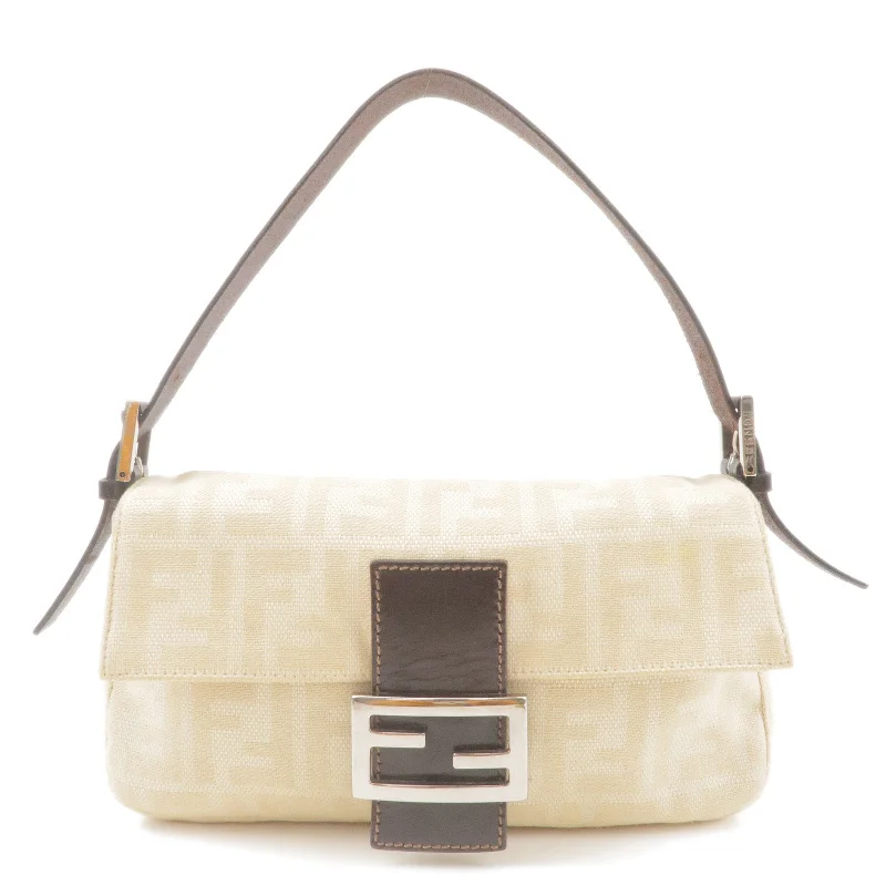 Fendi Baguette bags with a detachable shoulder strap for hands - free convenienceFENDI Zucca Mamma Baguette Canvas Leather Bag Beige 26424