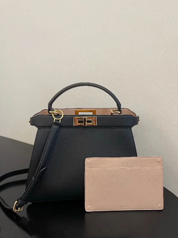 Ladies Fendi crossbody bags with a wide - width strap for enhanced comfort during long - term useFendi Peekaboo ISeeU Petite Black Small Bag For Woman 20cm/8in