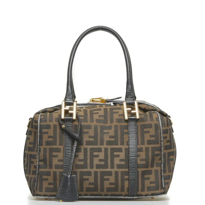 Fendi bags with a front - zip pocket for small items such as lip balm and earphonesFENDI Zucca handbag shoulder bag brown canvas leather ladies