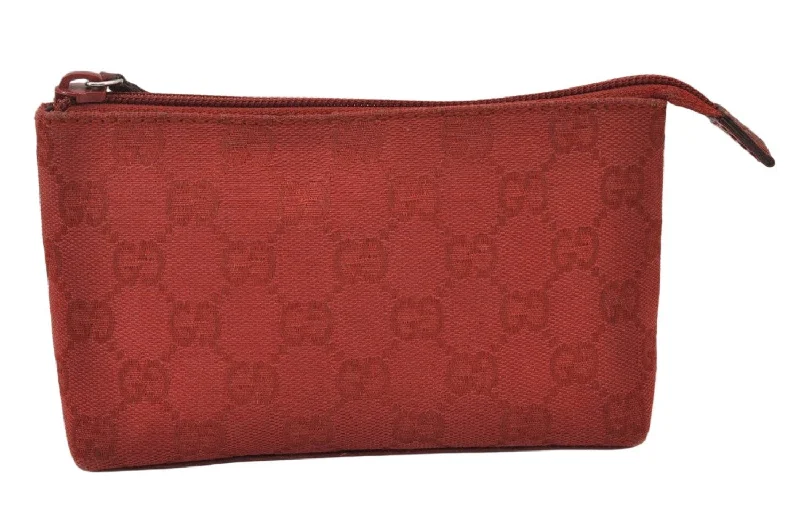 Women Gucci Sylvie bags with a monogram - embossed leatherAuthentic GUCCI Vintage Pouch Purse GG Canvas Leather 115237 Red 1566K