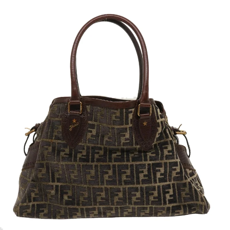 Fendi bags with a leather - bound notebook insert for jotting down notesFENDI Zucca Canvas Tote Bag Velor Brown Black  ar6954