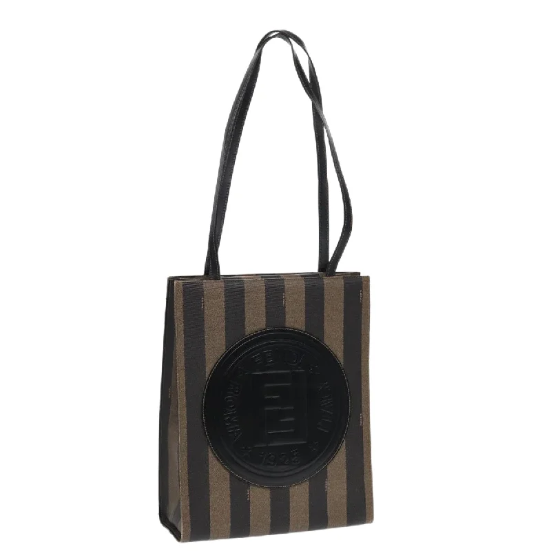 Ladies Fendi shoulder bags with a tassel - decorated zipper for added charm and styleFENDI Pecan Canvas Tote Bag Brown Black gold  ep5527