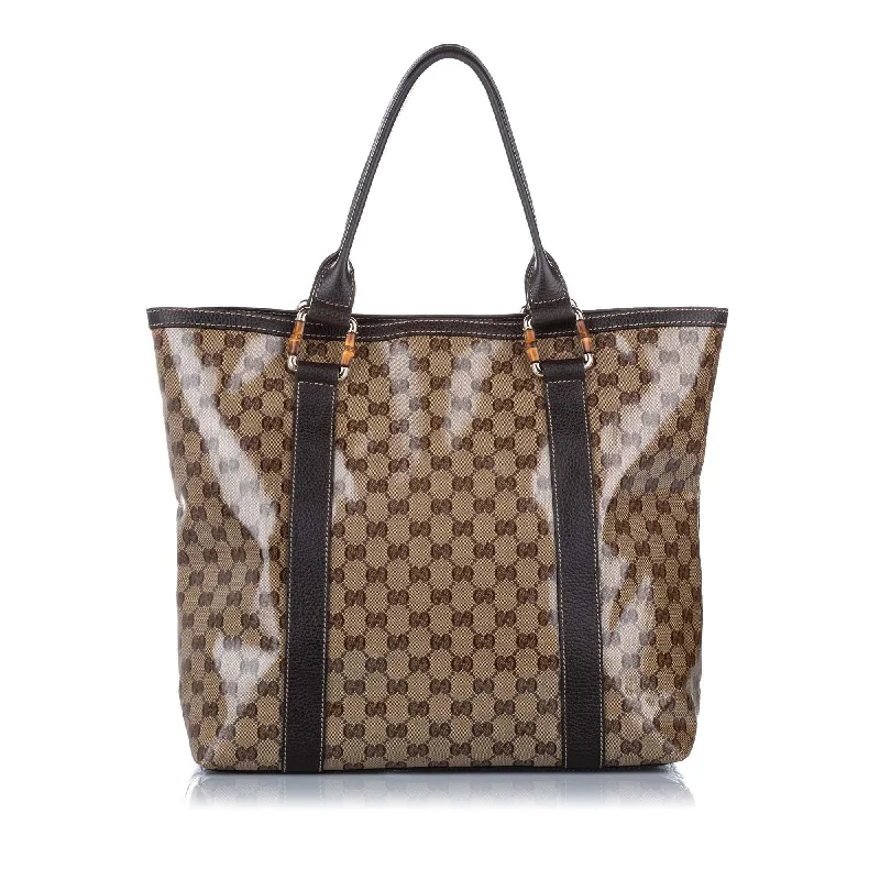 Women Gucci Sylvie bags with a crystal - embellished web stripeGucci GG Crystal Tote Bag (SHG-20331)