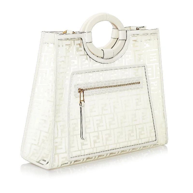 Fendi bags with a chain - link trim and a leather body for a modern and edgy lookFendi Zucca Runaway Shopper Satchel (SHG-29776)