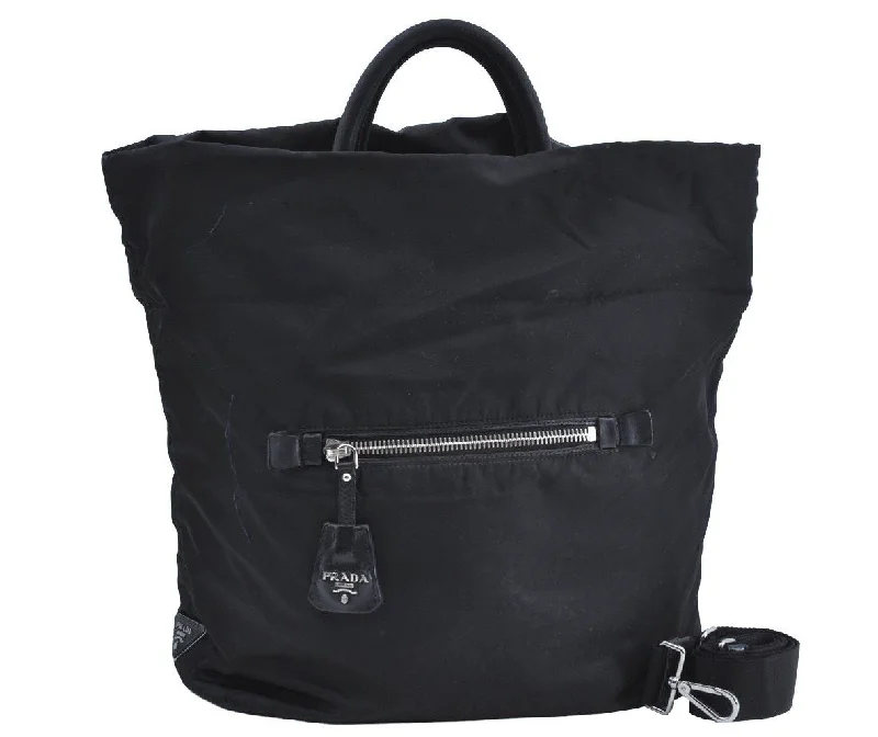 Ladies Prada Galleria bags with a detachable shoulder strapAuthentic PRADA Nylon Tessuto Leather Tote Hand Bag Black K6012