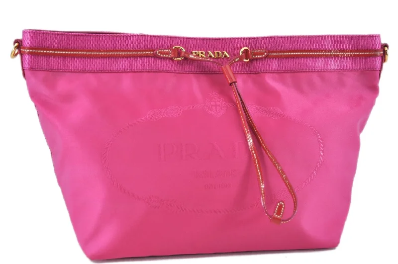 Prada Galleria bags with a structured silhouette for a professional lookAuthentic PRADA Nylon Enamel Shoulder Clutch Bag Purse Pink Junk J6361