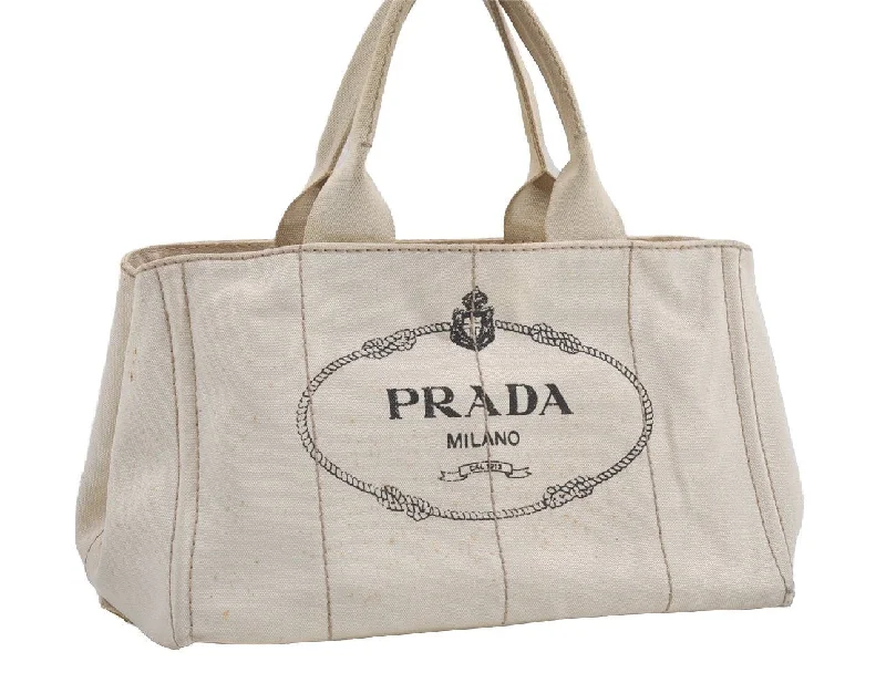 Ladies Prada Re - Edizione 2005 bags in a pastel color for a soft lookAuthentic PRADA Vintage Canapa M Denim Tote Hand Bag White 6841I