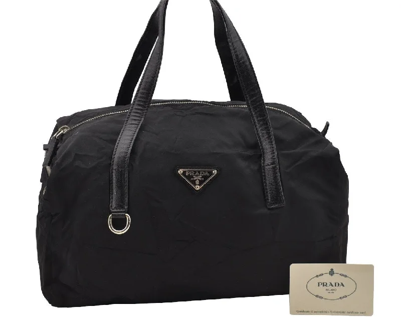 Prada bags with a snap - button closure and a decorative charm for a fashionable lookAuthentic PRADA TESS SAFFIANO Nylon Leather Shoulder Bag BR2394 Black 6371I