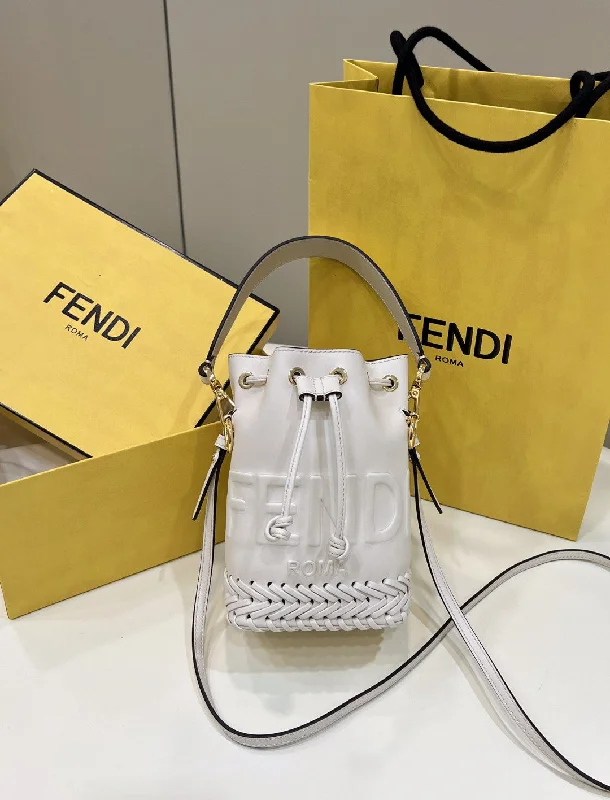 Fendi tote bags with a double - handle and shoulder - strap option for versatile carryingFendi Mon Tresor White Mini-bag with stitching