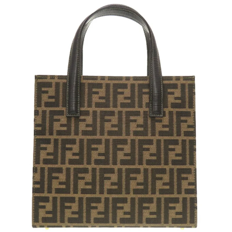 Fendi bags with a touch - screen - friendly pocket for using devices without taking them outFENDI Zucca Leather Canvas Brown Black Handbag