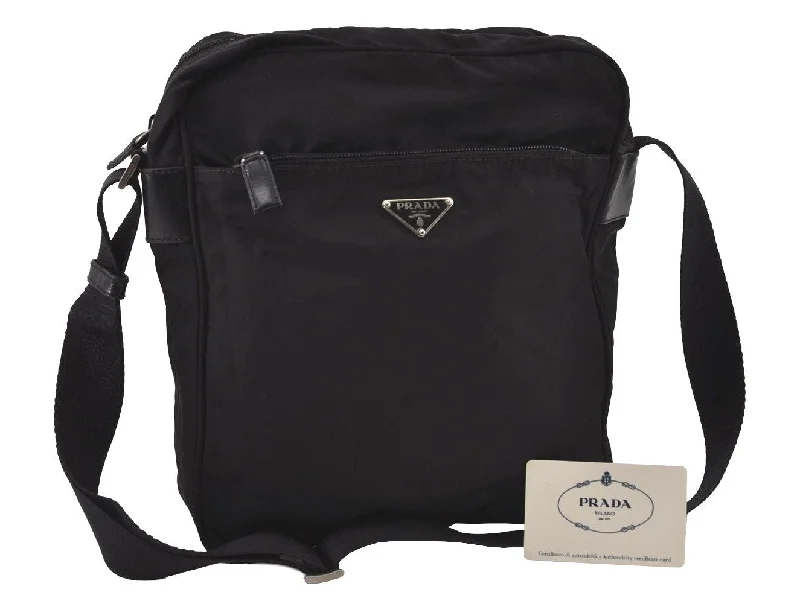 Prada tote bags with a water - resistant coating for outdoor activitiesAuthentic PRADA Vela Sport Nylon Tessuto Leather Shoulder Bag BT0168 Black 3270I