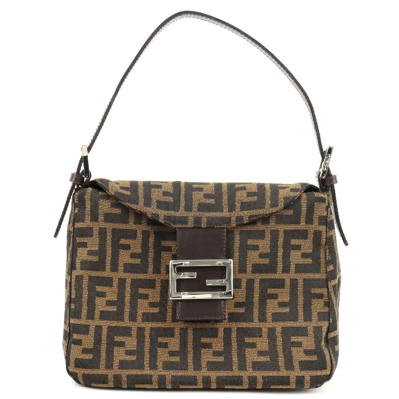 Fendi bags with a leather - bound notebook insert for jotting down notesFENDI Zucca Mamma Baguette Canvas Leather Shoulder Bag 26426