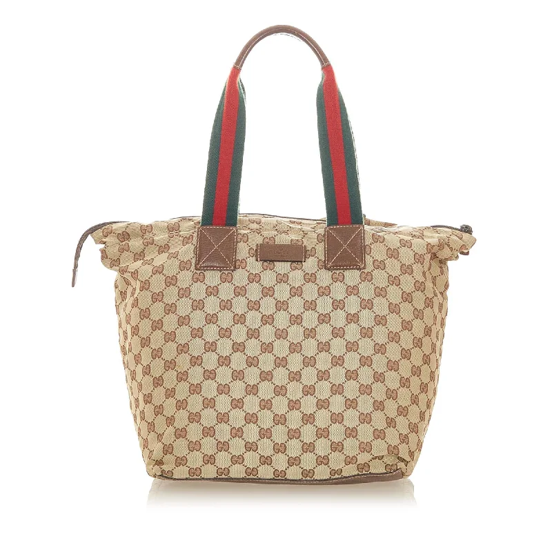 Gucci backpacks for women with a hidden back pocketGucci GG Canvas Web Tote Bag (SHG-19683)