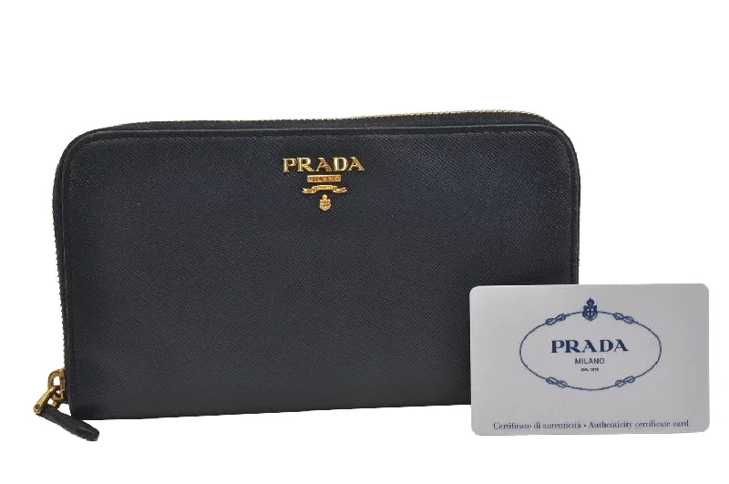 Prada Cleo bags with a snakeskin - effect panel for a bold and trendy lookAuthentic PRADA SAFFIANO METAL Multic Leather Long Wallet 1M0506 Navy Blue 2304I