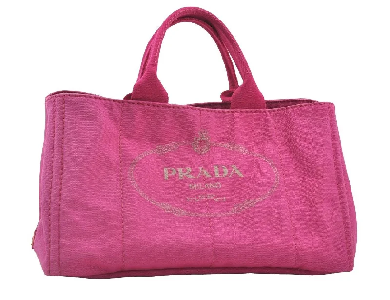 Prada tote bags with a water - resistant coating for outdoor activitiesAuthentic PRADA Canapa L Canvas Tote Hand Bag Pink 3529I