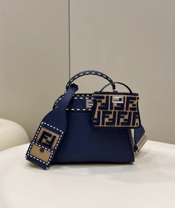 Ladies Fendi Peekaboo bags with a front - pocket organizer for quick access to essentialsFendi Peekaboo Small Dark Blue Bag For Woman 23cm/9in