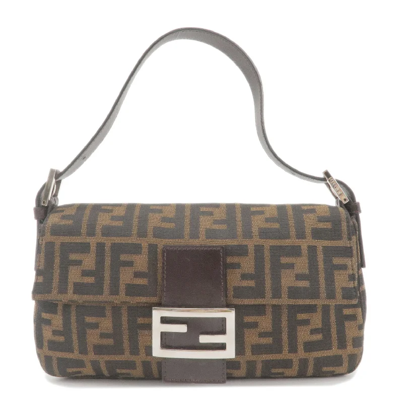 Fendi backpacks with a built - in lock for added securityFENDI Zucca Mamma Baguette Canvas Leather Shoulder Bag Brown 26424