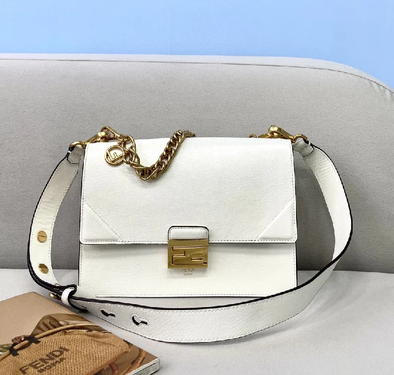 Fendi By The Way bags with a suede interior lining for a luxurious and soft feelFendi Kan U Small White Bag For Woman 25cm/9.5in