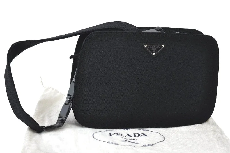 Prada bags with a front - flap pocket for quick access to essentialsAuthentic PRADA Vintage Cotton Plastic Shoulder Bag Purse Black 5249I