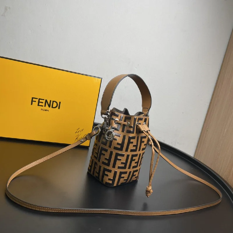 Ladies Fendi Peekaboo bags with a hand - carved leather detail for a unique and artisanal touchFendi Mon Tresor Light Brown Mini Bag For Woman 18cm/7in