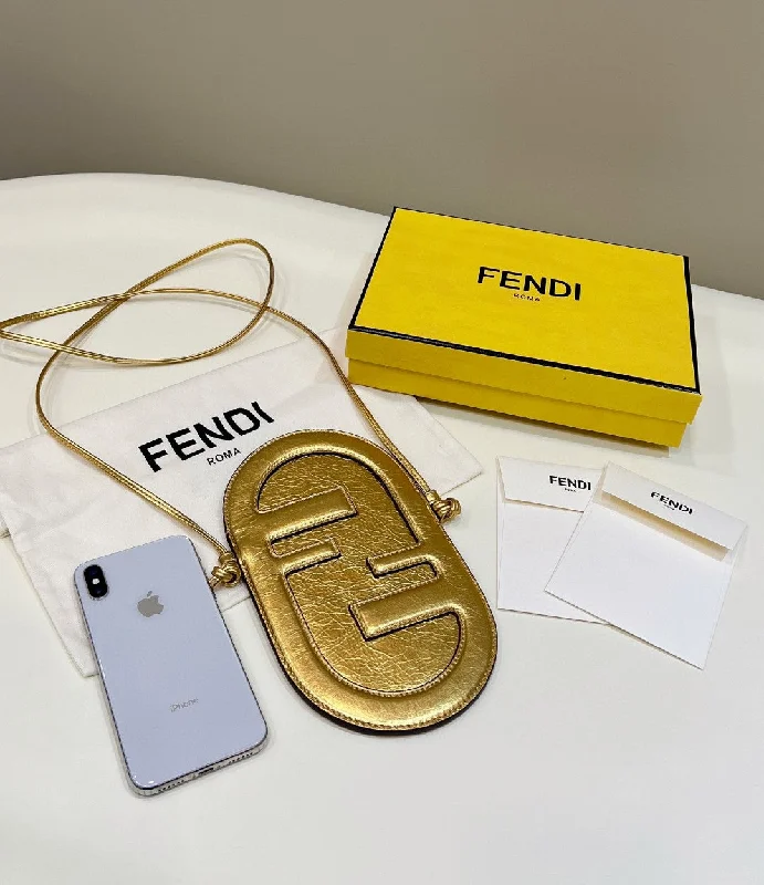 Fendi Peekaboo bags with a classic two - compartment design for organized storageFendi 12 Pro Phone Holder Gold Bag