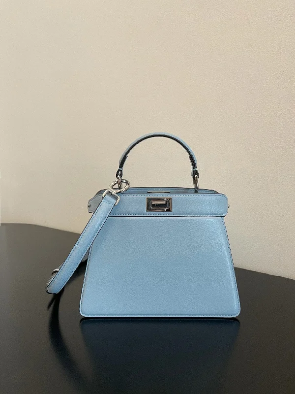 Ladies Fendi Peekaboo bags with a textured leather surface for a more tactile and luxurious feelFendi Peekaboo ISeeU Petite Light Blue Small Bag For Woman 20cm/8in