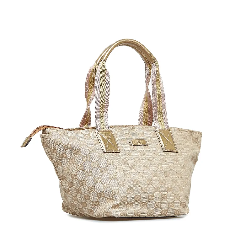 Gucci tote bags for women with a spacious interiorGucci GG Canvas Web Tote Bag (SHG-ZzkR12)