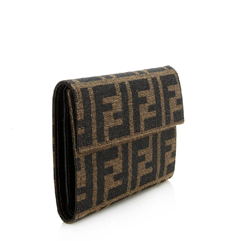 Fendi bags with a detachable makeup pouch inside for beauty - conscious usersFendi Zucca Trifold Compact Wallet - FINAL SALE (SHF-12797)