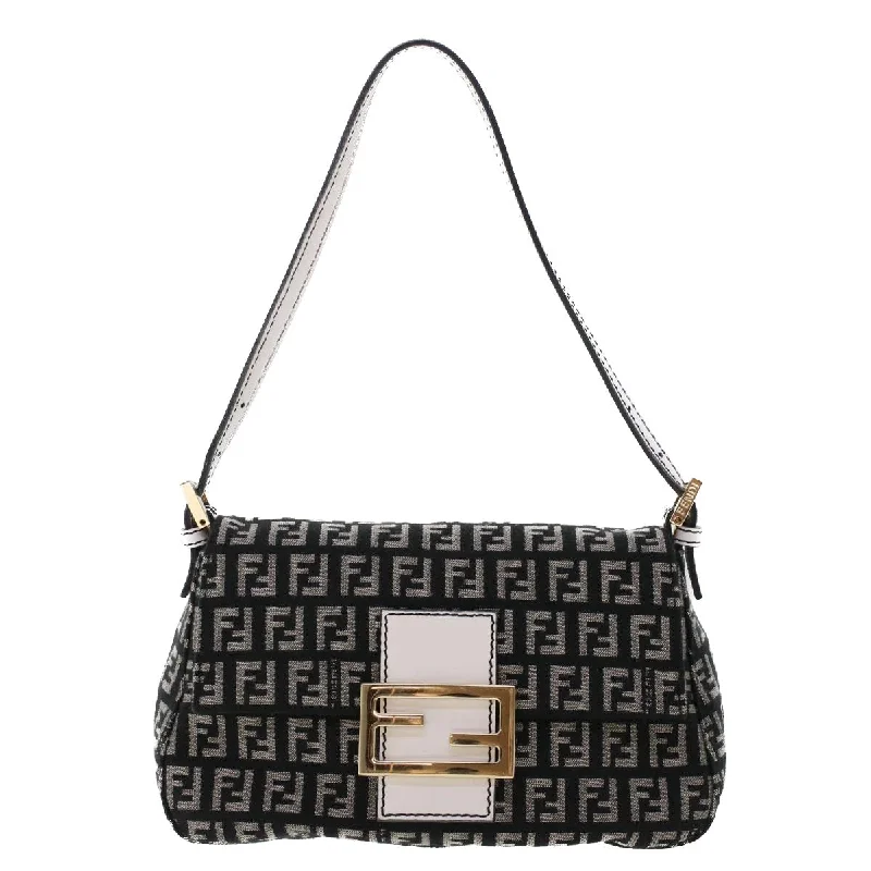 Fendi By The Way bags with a crystal - embellished FF logo for added luxury and glamourFENDI Zucchino Canvas Mini mamma bucket Hand Bag Black