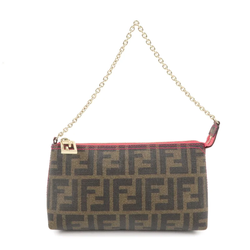 Fendi By The Way bags with a crystal - embellished FF logo for added luxury and glamourFENDI Zucca PVC Accessoires Pouch Brown Black Pink 8BR592