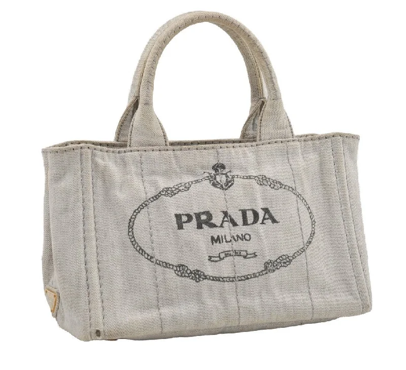 Prada handbags with a metal - framed clasp for durability and styleAuthentic PRADA Vintage Canapa SS Denim 2Way Shoulder Hand Bag Purse White 4597I