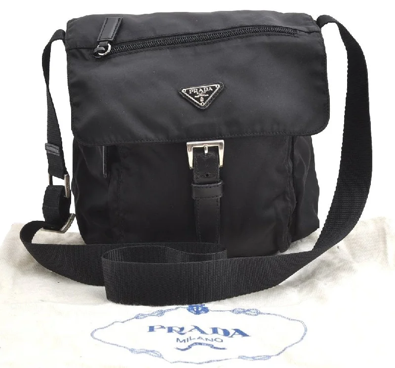 Prada crossbody bags with a woven leather strap for a unique textureAuthentic PRADA Nylon Tessuto Leather Shoulder Cross Body Bag Purse Black 3324I