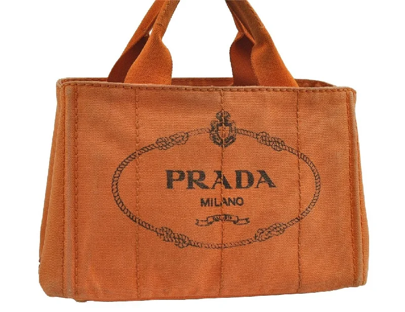 Prada Galleria bags with a structured silhouette for a professional lookAuthentic PRADA Vintage Canapa SS Canvas Hand Tote Bag Purse Orange 2736I