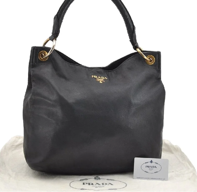 Prada bags with a zip - top closure and multiple interior pockets for organizationAuthentic PRADA Vintage Leather Nappa Shoulder Bag B4829M Black 1895I