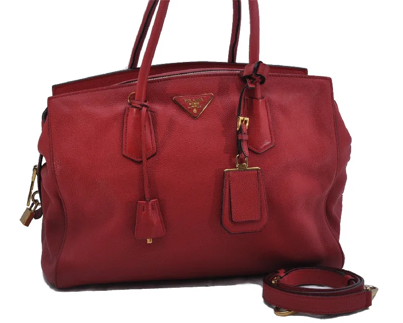 Prada Re - Edizione 2005 bags with a retro - inspired designAuthentic PRADA Vintage Leather Nappa 2Way Shoulder Hand Tote Bag Red 5020F