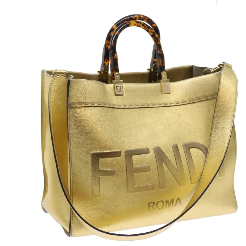 Fendi bags with a front - zip pocket for small items such as lip balm and earphonesFENDI Shoulder Bag Leather Gold  57059