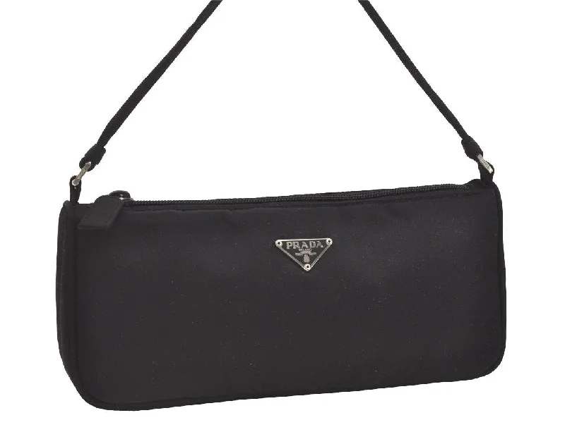 Prada handbags with a beaded trim for a touch of glamour and eleganceAuthentic PRADA Vintage Nylon Tessuto Hand Bag Pouch Purse Black 5234I