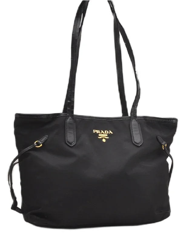 Prada Re - Edizione 2005 bags with a retro - inspired designAuthentic PRADA Vintage Nylon Tessuto Leather Shoulder Hand Tote Bag Black 0210G