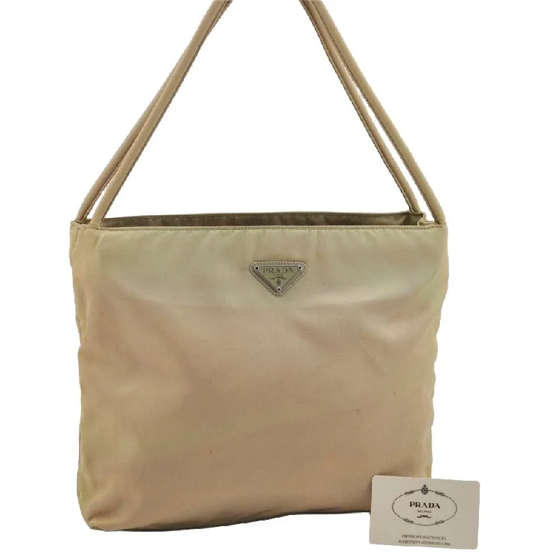 Prada bags with a back - zip pocket for storing valuables securelyAuthentic PRADA TESSUTO CITY Vintage Nylon Shoulder Hand Bag B6242 Beige 2242I