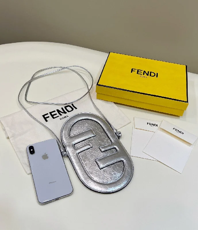 Ladies Fendi handbags with a detachable wallet insert for added convenienceFendi 12 Pro Phone Holder Silver Bag