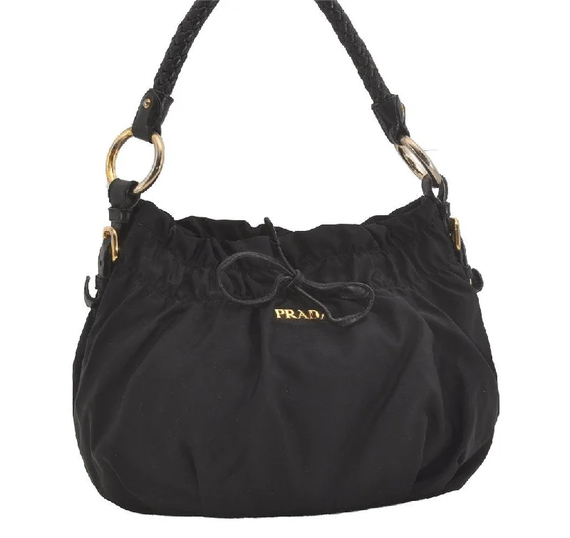 Prada crossbody bags with adjustable nylon straps for comfort and durabilityAuthentic PRADA Nylon Tessuto Leather Shoulder Hand Bag Purse Black 5593I