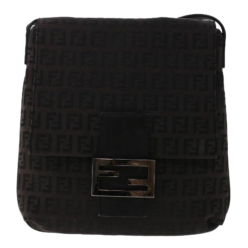 Ladies Fendi Peekaboo bags with a textured leather surface for a more tactile and luxurious feelFENDI Zucchino Canvas Shoulder Bag Dark Brown