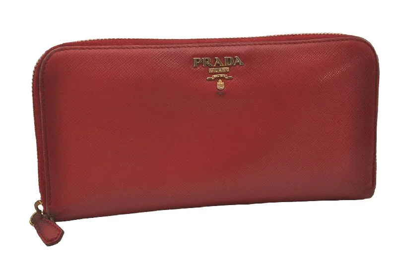 Prada tote bags with a double - handle and shoulder - strap option for easy useAuthentic PRADA Vintage Saffiano Multic Leather Long Wallet Purse Red 4066I