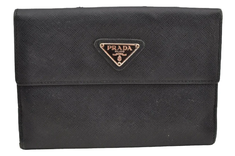 Prada Cahier bags with a detachable shoulder strap for versatile carryingAuthentic PRADA Vintage Saffiano Leather Bifold Wallet Purse Black Junk 2237I