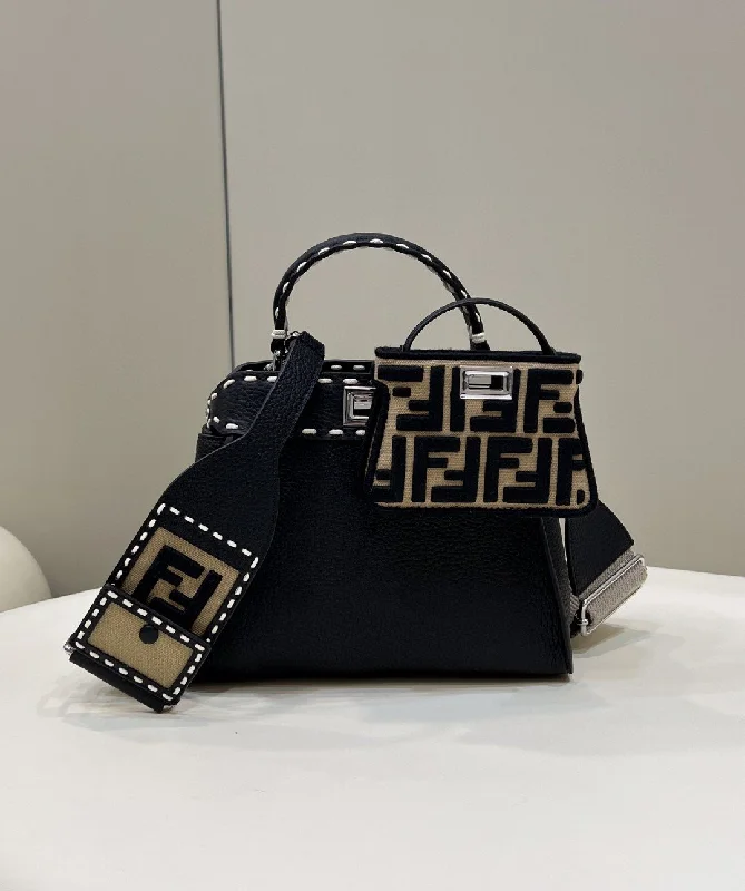 Fendi bags with a detachable camera holder for photography enthusiastsFendi Peekaboo Small Black Bag For Woman 23cm/9in