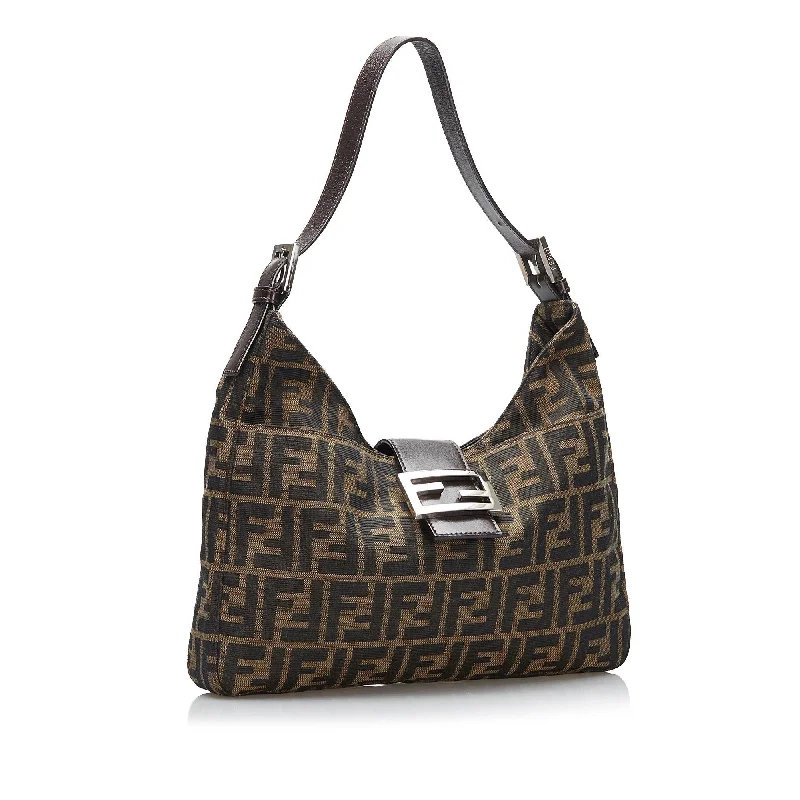 Fendi handbags with a metallic - finish FF logo for a bold and glamorous lookFendi Zucca Shoulder Bag (SHG-37741)